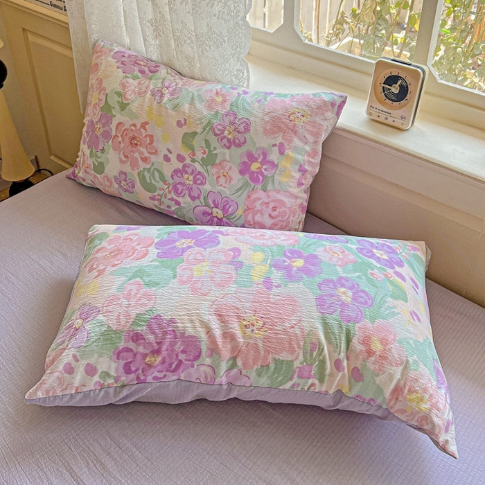 91家纺网 家纺一手货源 找家纺 梦纤绒 2025新款云感木棉皱皱双层纱四件套-简单款 韵染斑斓