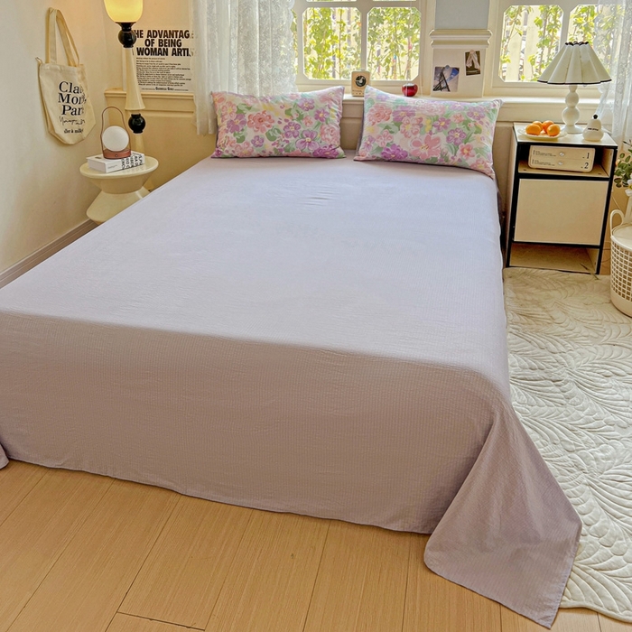 91家纺网 家纺一手货源 找家纺 梦纤绒 2025新款云感木棉皱皱双层纱四件套-简单款 韵染斑斓