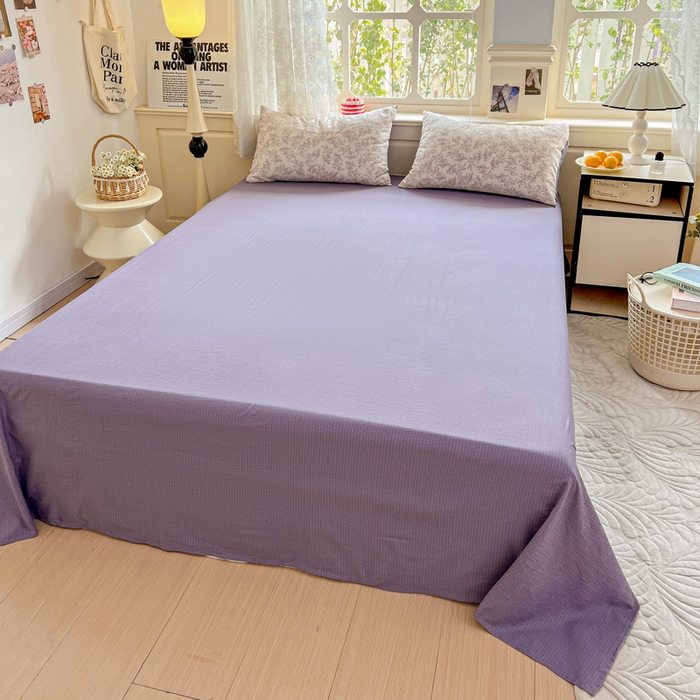 91家纺网 家纺一手货源 找家纺 梦纤绒 2025新款云感木棉皱皱双层纱四件套-简单款 紫苏