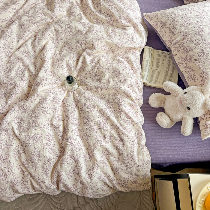 91家纺网 家纺一手货源 找家纺 梦纤绒 2025新款云感木棉皱皱双层纱四件套-简单款 紫苏