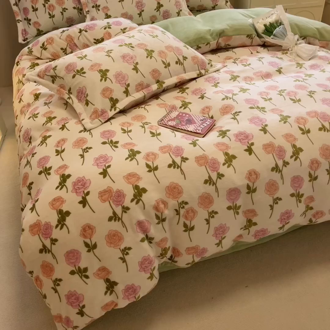 91家纺网 家纺一手货源 找家纺 （总）眠博士 2025新款烂花牛奶绒印花牛奶绒加厚保暖简单款四件套