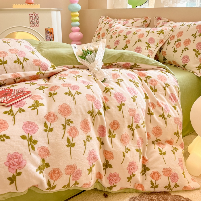 91家纺网 家纺一手货源 找家纺 （总）眠博士 2025新款烂花牛奶绒印花牛奶绒加厚保暖简单款四件套