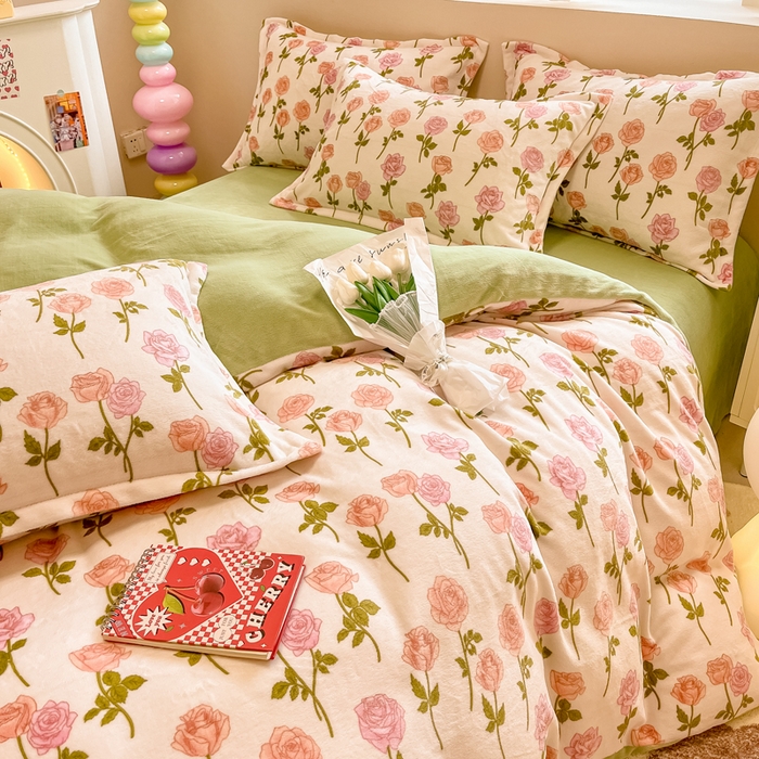 91家纺网 家纺一手货源 找家纺 （总）眠博士 2025新款烂花牛奶绒印花牛奶绒加厚保暖简单款四件套