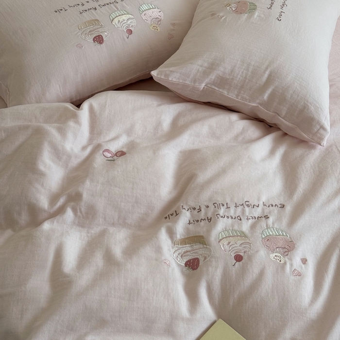 91家纺网 家纺一手货源 找家纺 （总）鹿班家居 2025新款全棉纯棉皱皱纱精密刺绣系列四件套-香草甜铺（标准会员-20元）