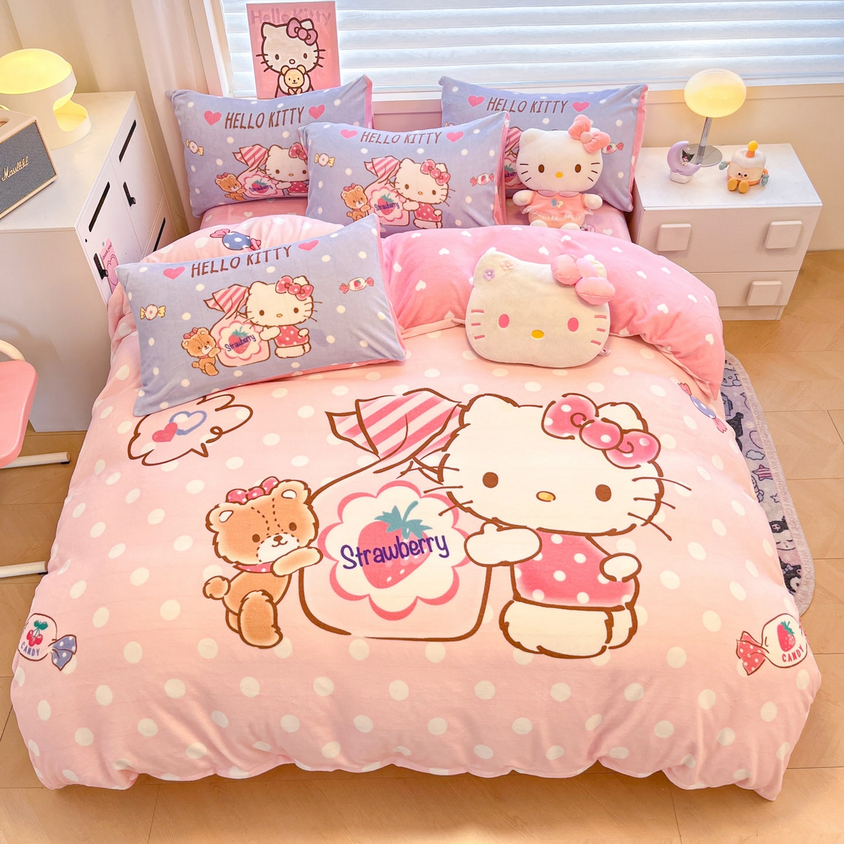 91家纺网 家纺一手货源 找家纺 （总）暮思家居 2025新款正版授权三丽鸥大阪数码印花高克重加厚保暖牛奶绒四件套