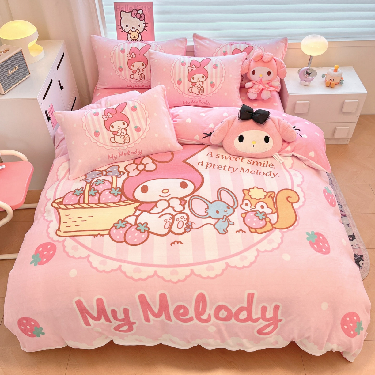 91家纺网 家纺一手货源 找家纺 （总）暮思家居 2025新款正版授权三丽鸥大阪数码印花高克重加厚保暖牛奶绒四件套