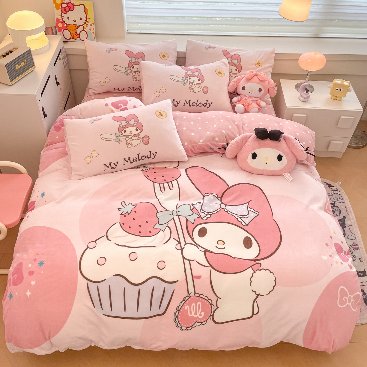 91家纺网 家纺一手货源 找家纺 （总）暮思家居 2025新款正版授权三丽鸥大阪数码印花高克重加厚保暖牛奶绒四件套