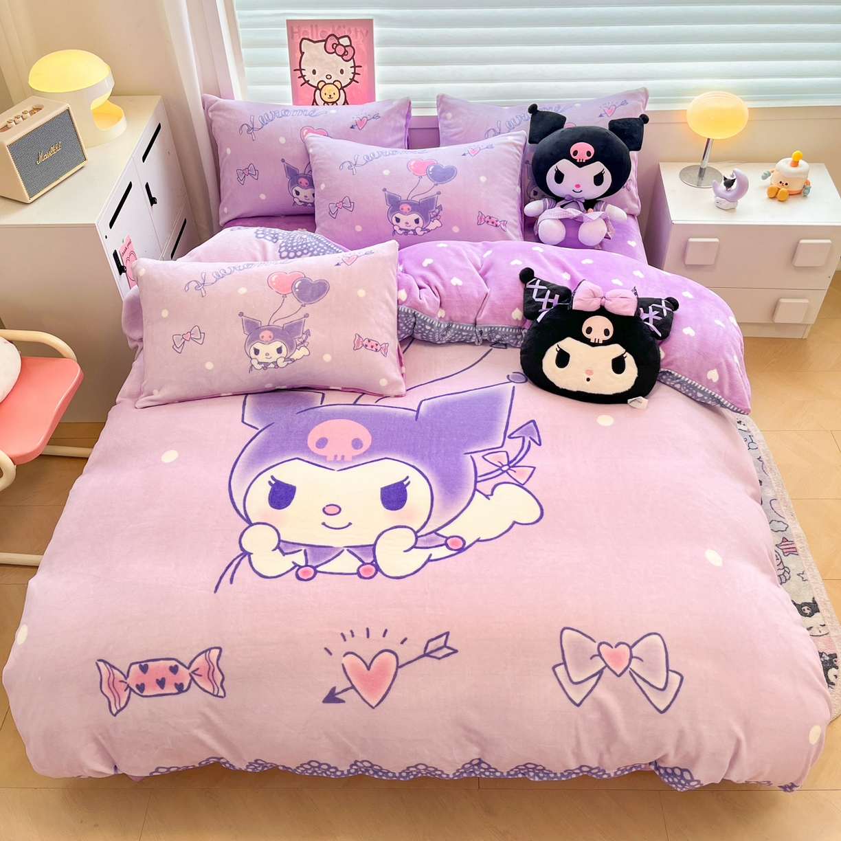 91家纺网 家纺一手货源 找家纺 暮思家居 2025新款正版授权三丽鸥大阪数码印花高克重加厚保暖牛奶绒四件套 绒大阪-梦想库洛米