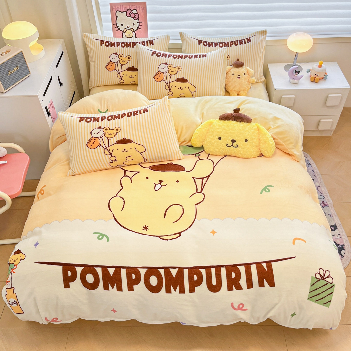 91家纺网 家纺一手货源 找家纺 暮思家居 2025新款正版授权三丽鸥大阪数码印花高克重加厚保暖牛奶绒四件套 绒大阪-奶黄包布丁狗