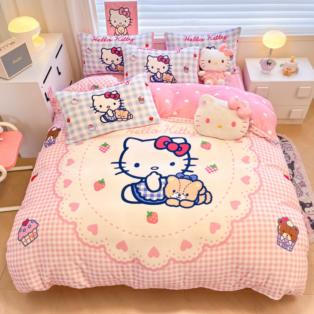 91家纺网 家纺一手货源 找家纺 暮思家居 2025新款正版授权三丽鸥大阪数码印花高克重加厚保暖牛奶绒四件套 绒大阪-奶油KT