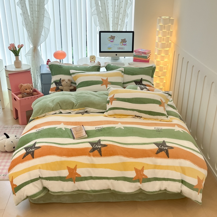 91家纺网 家纺一手货源 找家纺 眠博士 2025新款烂花牛奶绒印花牛奶绒加厚保暖简单款四件套 简单款-灿若繁星