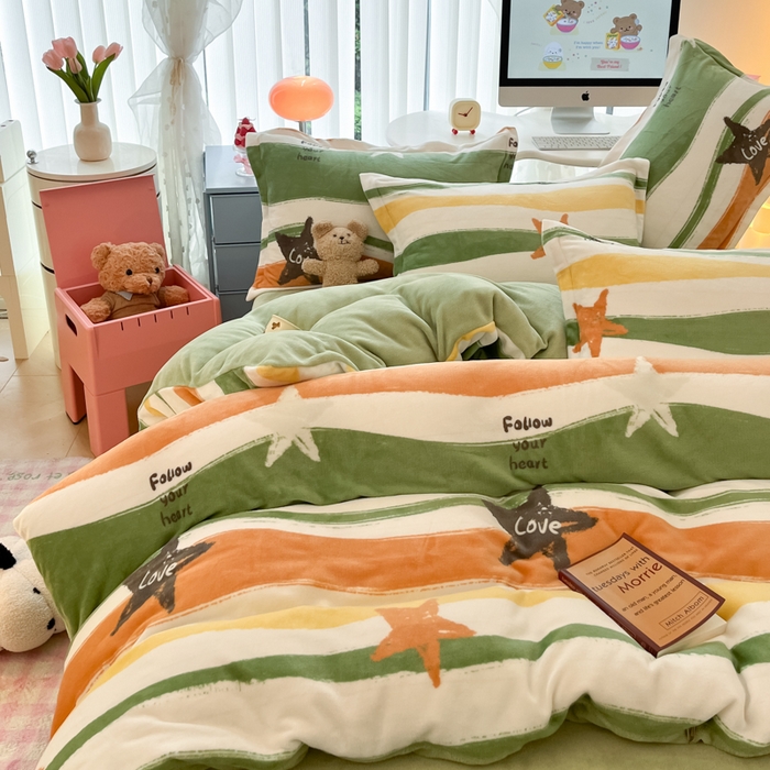 91家纺网 家纺一手货源 找家纺 眠博士 2025新款烂花牛奶绒印花牛奶绒加厚保暖简单款四件套 简单款-灿若繁星