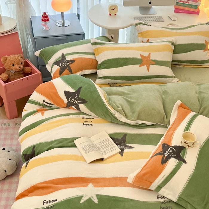 91家纺网 家纺一手货源 找家纺 眠博士 2025新款烂花牛奶绒印花牛奶绒加厚保暖简单款四件套 简单款-灿若繁星