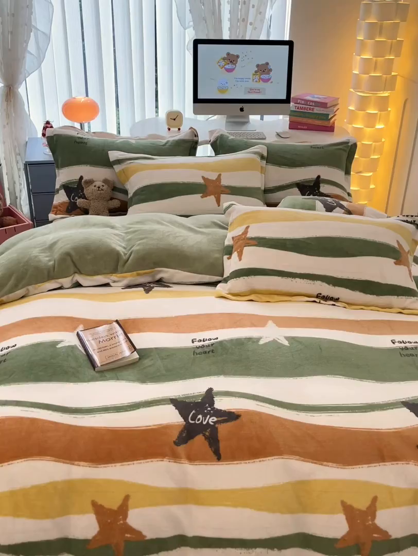 91家纺网 家纺一手货源 找家纺 眠博士 2025新款烂花牛奶绒印花牛奶绒加厚保暖简单款四件套 简单款-灿若繁星