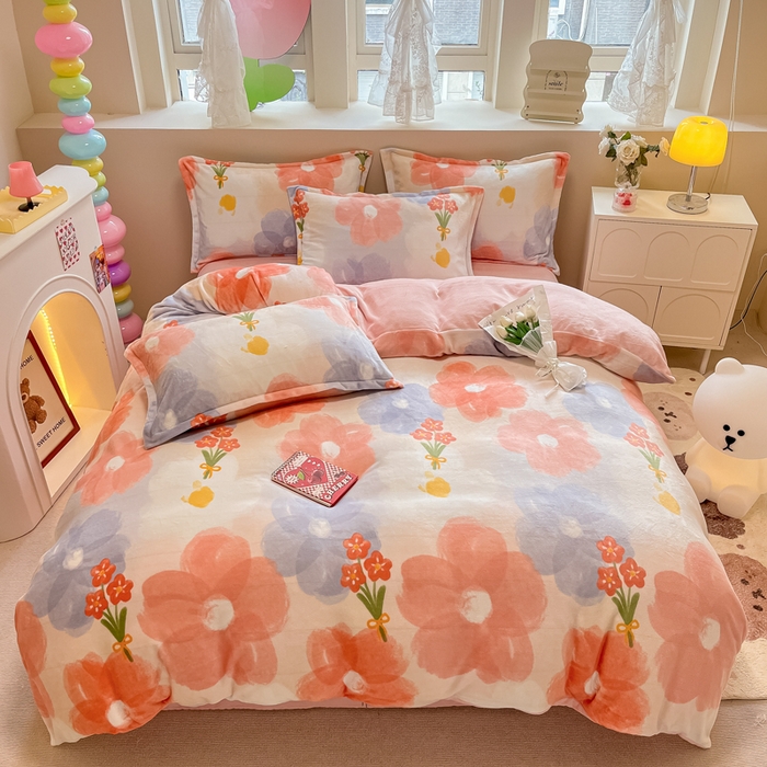 91家纺网 家纺一手货源 找家纺 眠博士 2025新款烂花牛奶绒印花牛奶绒加厚保暖简单款四件套 简单款-花仙子