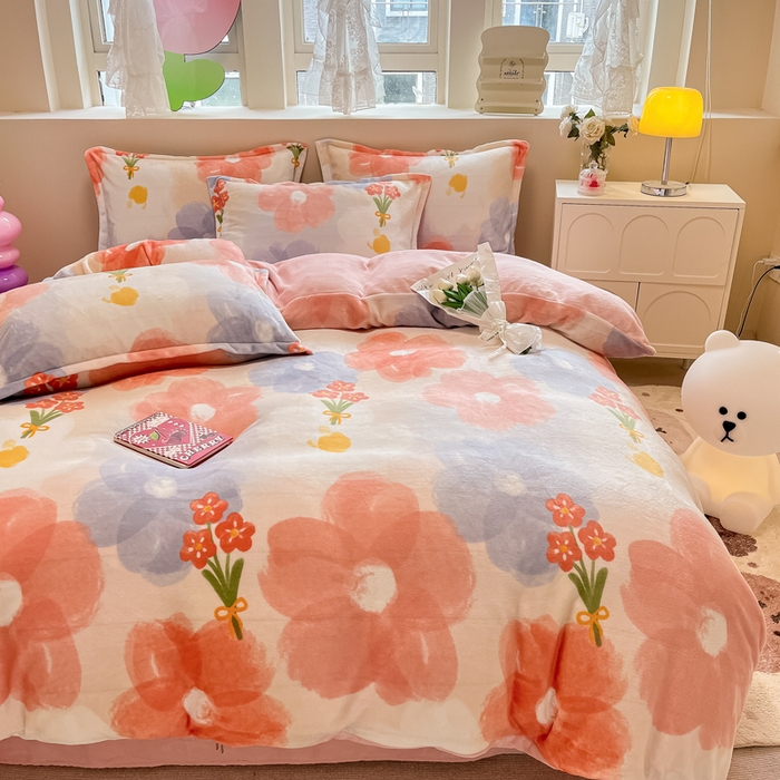 91家纺网 家纺一手货源 找家纺 眠博士 2025新款烂花牛奶绒印花牛奶绒加厚保暖简单款四件套 简单款-花仙子