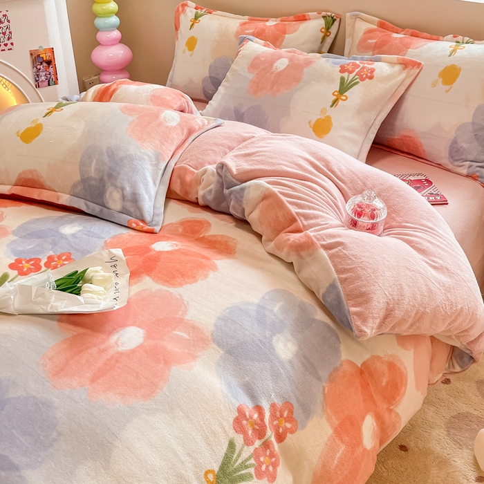 91家纺网 家纺一手货源 找家纺 眠博士 2025新款烂花牛奶绒印花牛奶绒加厚保暖简单款四件套 简单款-花仙子