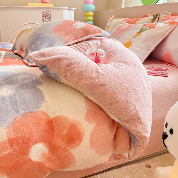 91家纺网 家纺一手货源 找家纺 眠博士 2025新款烂花牛奶绒印花牛奶绒加厚保暖简单款四件套 简单款-花仙子