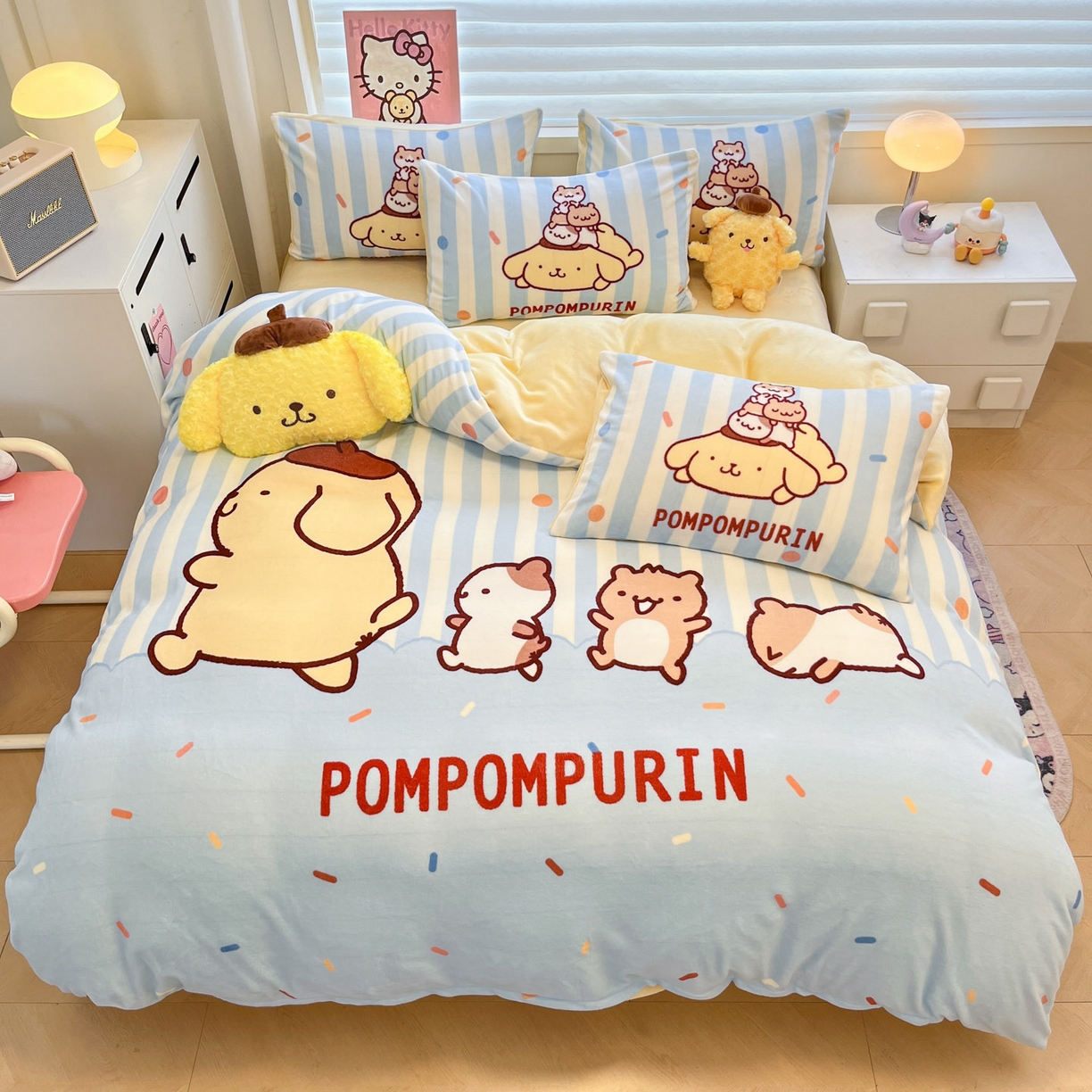 暮思家居 2025新款正版授权三丽鸥大阪数码印花高克重加厚保暖牛奶绒四件套 绒大阪-布丁狗伙伴