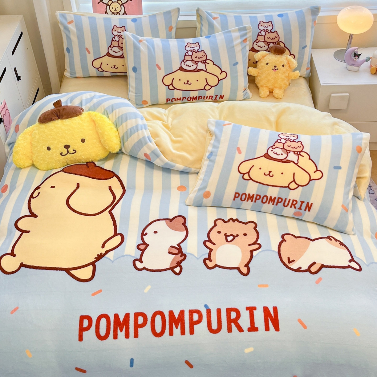 91家纺网 家纺一手货源 找家纺 暮思家居 2025新款正版授权三丽鸥大阪数码印花高克重加厚保暖牛奶绒四件套 绒大阪-布丁狗伙伴