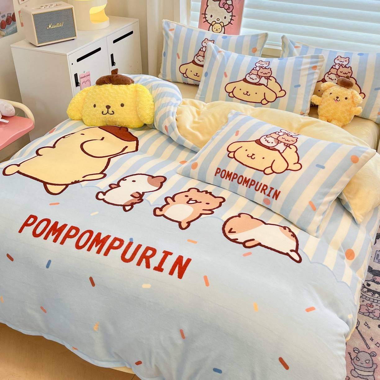 91家纺网 家纺一手货源 找家纺 暮思家居 2025新款正版授权三丽鸥大阪数码印花高克重加厚保暖牛奶绒四件套 绒大阪-布丁狗伙伴