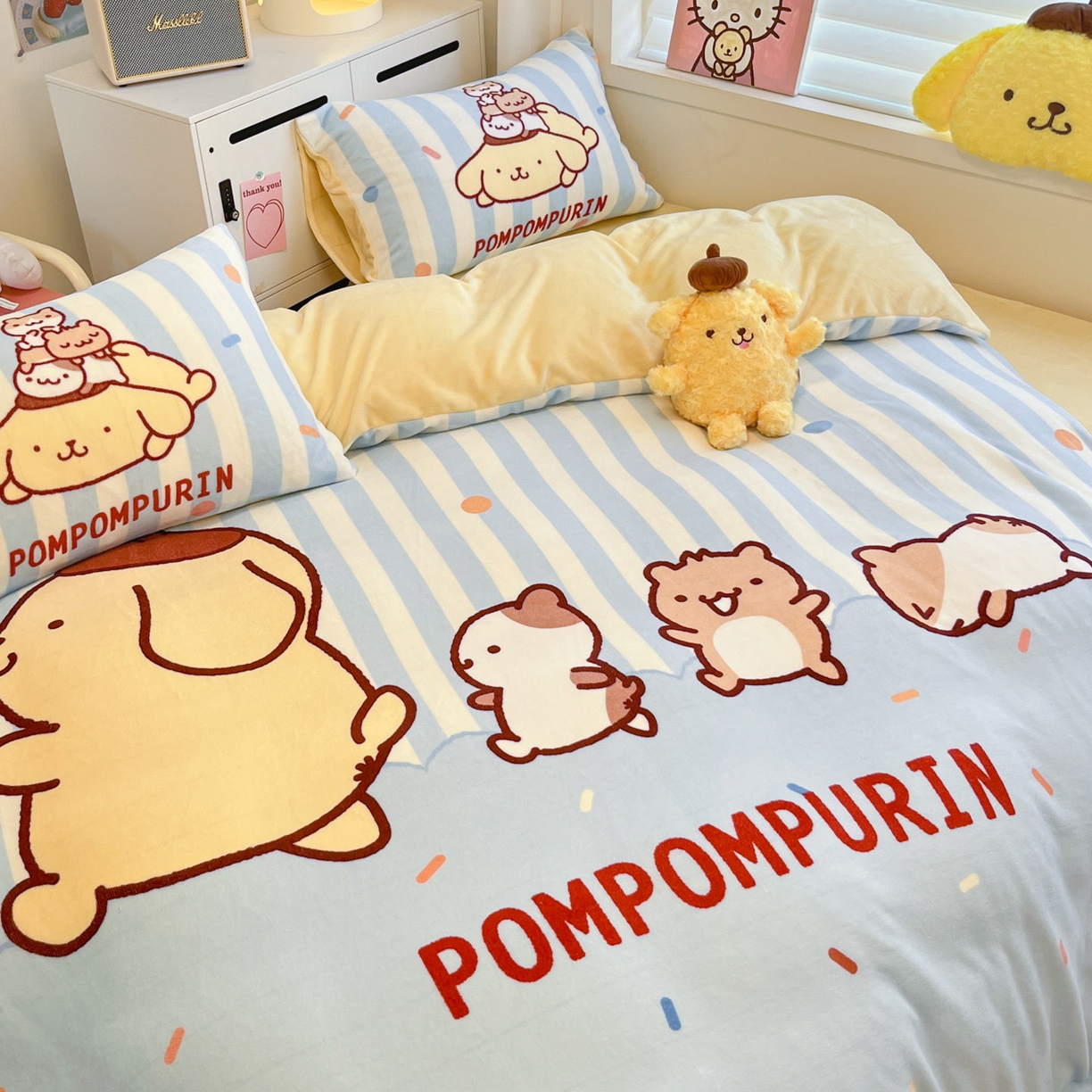 91家纺网 家纺一手货源 找家纺 暮思家居 2025新款正版授权三丽鸥大阪数码印花高克重加厚保暖牛奶绒四件套 绒大阪-布丁狗伙伴