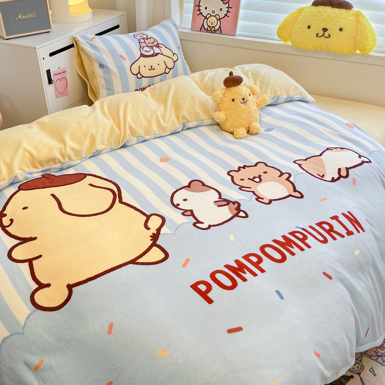 91家纺网 家纺一手货源 找家纺 暮思家居 2025新款正版授权三丽鸥大阪数码印花高克重加厚保暖牛奶绒四件套 绒大阪-布丁狗伙伴