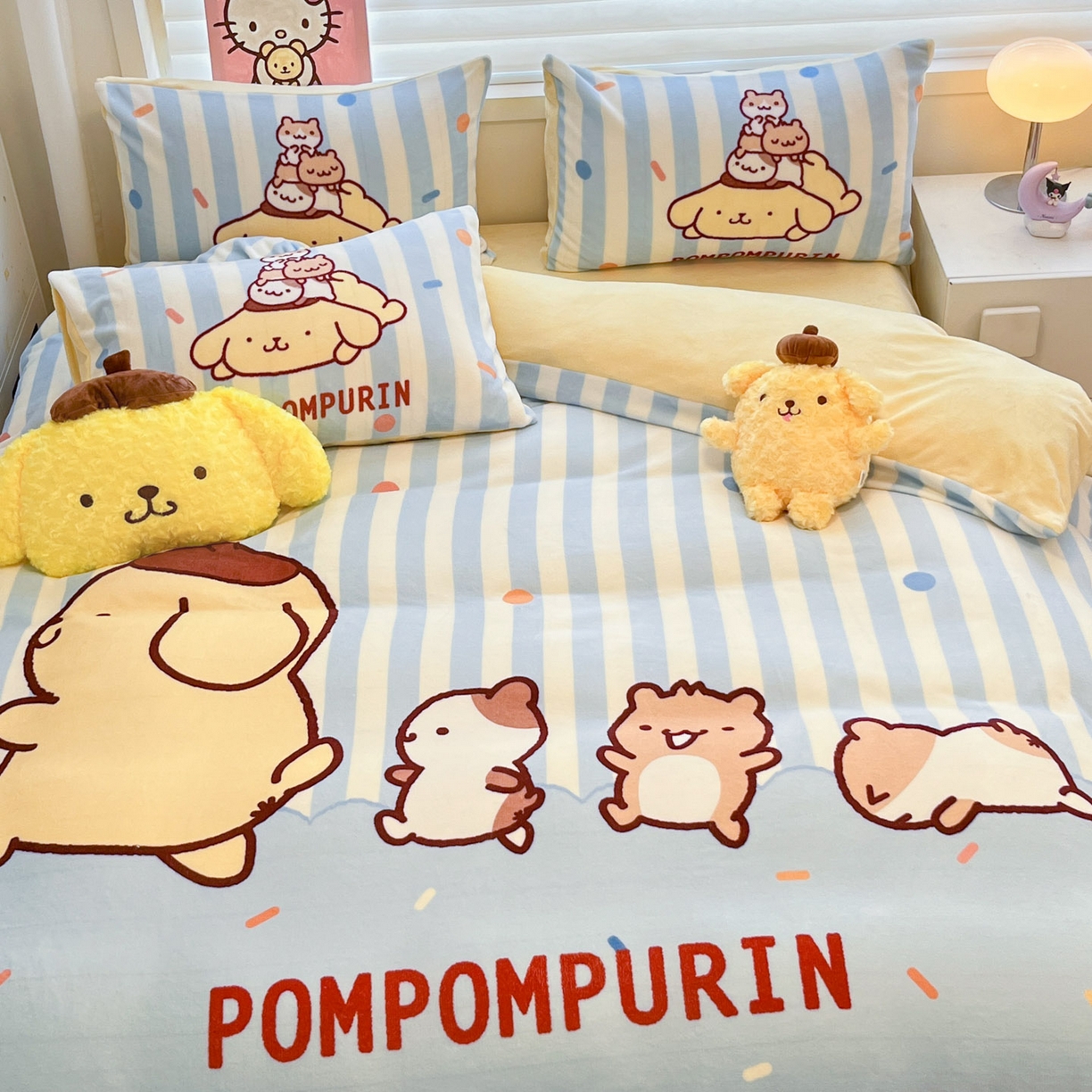 91家纺网 家纺一手货源 找家纺 暮思家居 2025新款正版授权三丽鸥大阪数码印花高克重加厚保暖牛奶绒四件套 绒大阪-布丁狗伙伴