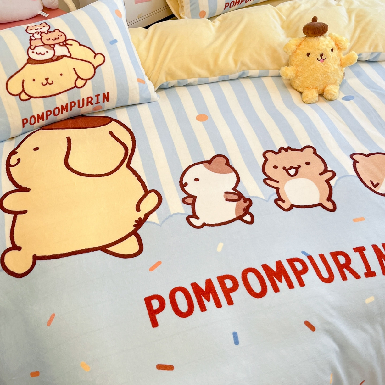 91家纺网 家纺一手货源 找家纺 暮思家居 2025新款正版授权三丽鸥大阪数码印花高克重加厚保暖牛奶绒四件套 绒大阪-布丁狗伙伴