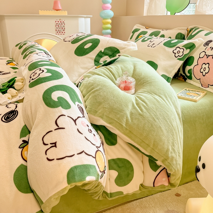 91家纺网 家纺一手货源 找家纺 眠博士 2025新款烂花牛奶绒印花牛奶绒加厚保暖简单款四件套 简单款-快乐汪汪