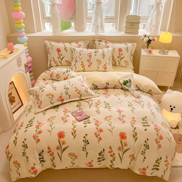 91家纺网 家纺一手货源 找家纺 眠博士 2025新款烂花牛奶绒印花牛奶绒加厚保暖简单款四件套 简单款-浪漫花园