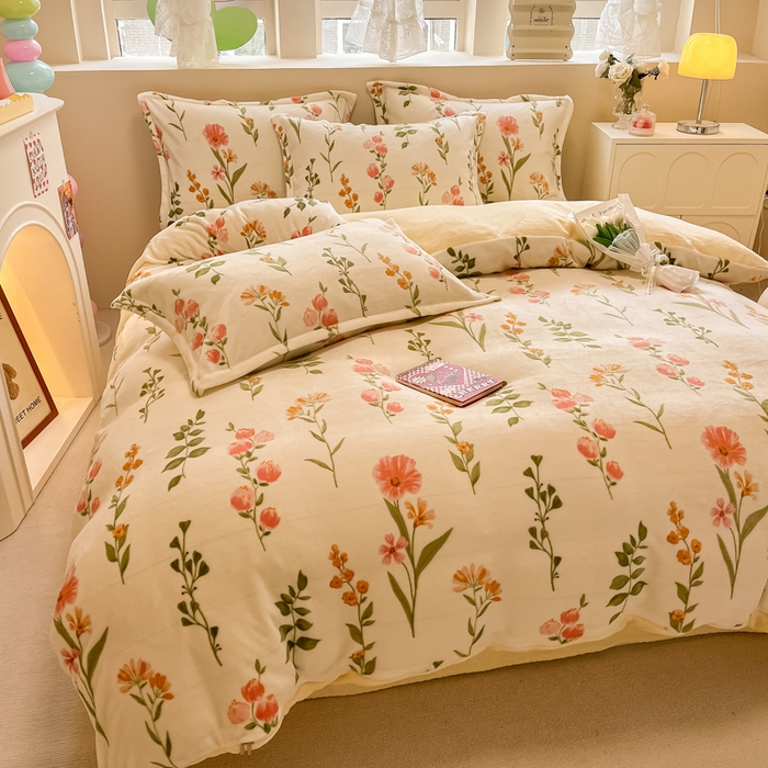 91家纺网 家纺一手货源 找家纺 眠博士 2025新款烂花牛奶绒印花牛奶绒加厚保暖简单款四件套 简单款-浪漫花园