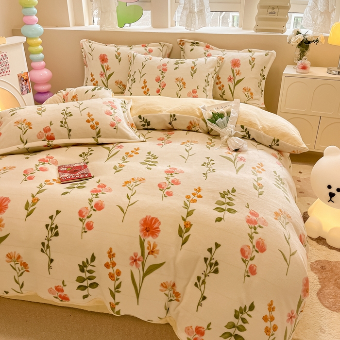 91家纺网 家纺一手货源 找家纺 眠博士 2025新款烂花牛奶绒印花牛奶绒加厚保暖简单款四件套 简单款-浪漫花园