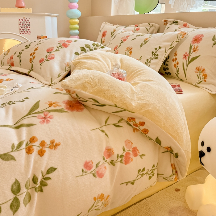 91家纺网 家纺一手货源 找家纺 眠博士 2025新款烂花牛奶绒印花牛奶绒加厚保暖简单款四件套 简单款-浪漫花园