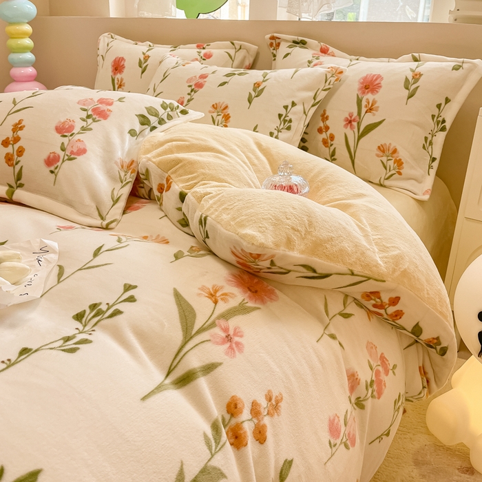 91家纺网 家纺一手货源 找家纺 眠博士 2025新款烂花牛奶绒印花牛奶绒加厚保暖简单款四件套 简单款-浪漫花园