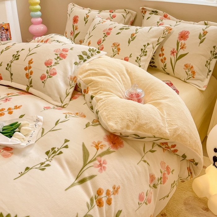 91家纺网 家纺一手货源 找家纺 眠博士 2025新款烂花牛奶绒印花牛奶绒加厚保暖简单款四件套 简单款-浪漫花园