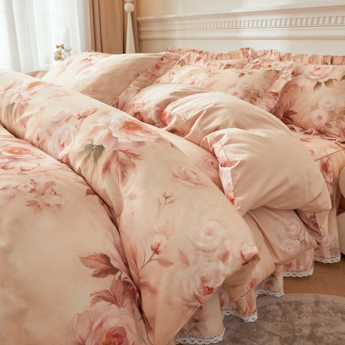 91家纺网 家纺一手货源 找家纺 （总）缦彩 2025新款100%全棉A类数码印花床裙遮丑花边床单床罩四件套