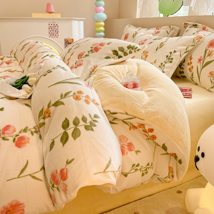 91家纺网 家纺一手货源 找家纺 眠博士 2025新款烂花牛奶绒印花牛奶绒加厚保暖简单款四件套 简单款-浪漫花园