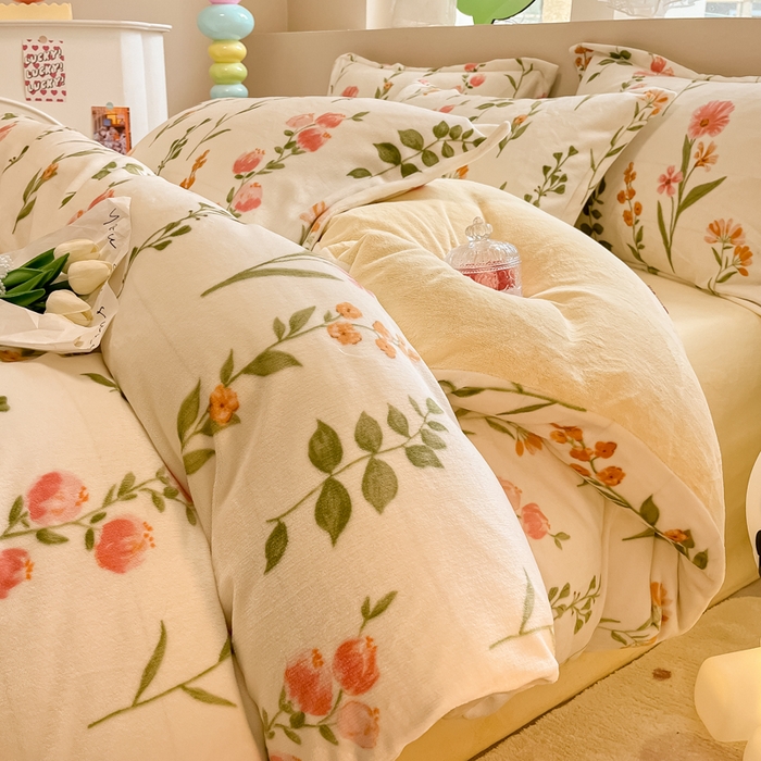 91家纺网 家纺一手货源 找家纺 眠博士 2025新款烂花牛奶绒印花牛奶绒加厚保暖简单款四件套 简单款-浪漫花园