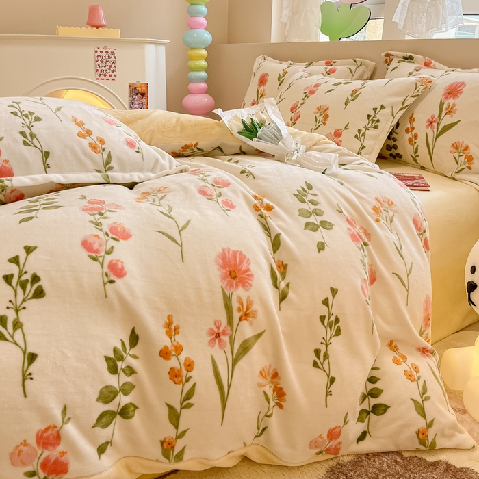 91家纺网 家纺一手货源 找家纺 眠博士 2025新款烂花牛奶绒印花牛奶绒加厚保暖简单款四件套 简单款-浪漫花园