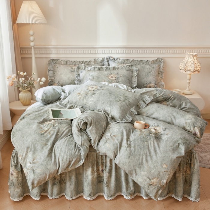 91家纺网 家纺一手货源 找家纺 （总）缦彩 2025新款100%全棉A类数码印花床裙遮丑花边床单床罩四件套