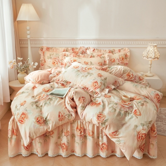 91家纺网 家纺一手货源 找家纺 （总）缦彩 2025新款100%全棉A类数码印花床裙遮丑花边床单床罩四件套