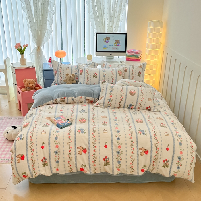 91家纺网 家纺一手货源 找家纺 眠博士 2025新款烂花牛奶绒印花牛奶绒加厚保暖简单款四件套 简单款-恋恋画语