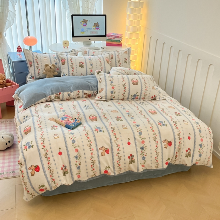 91家纺网 家纺一手货源 找家纺 眠博士 2025新款烂花牛奶绒印花牛奶绒加厚保暖简单款四件套 简单款-恋恋画语