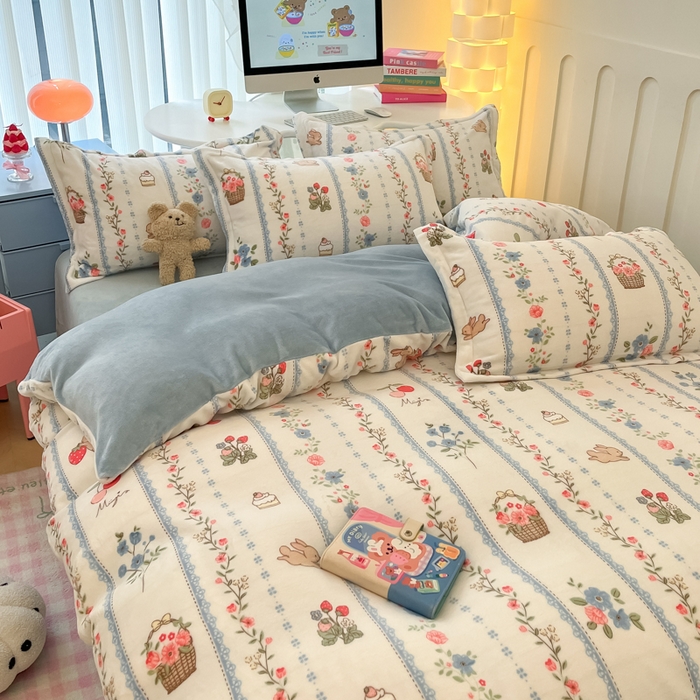 91家纺网 家纺一手货源 找家纺 眠博士 2025新款烂花牛奶绒印花牛奶绒加厚保暖简单款四件套 简单款-恋恋画语