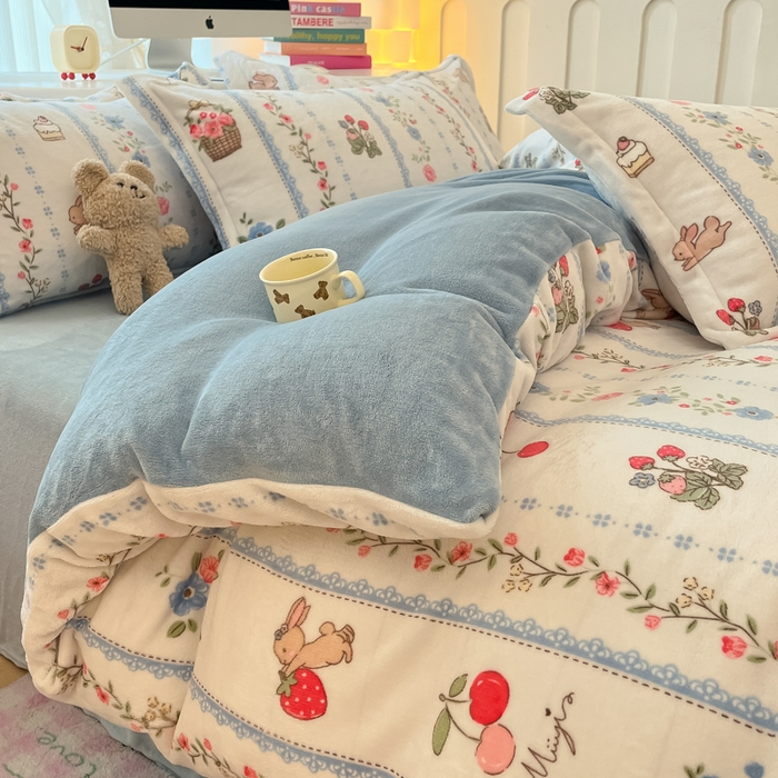 91家纺网 家纺一手货源 找家纺 眠博士 2025新款烂花牛奶绒印花牛奶绒加厚保暖简单款四件套 简单款-恋恋画语