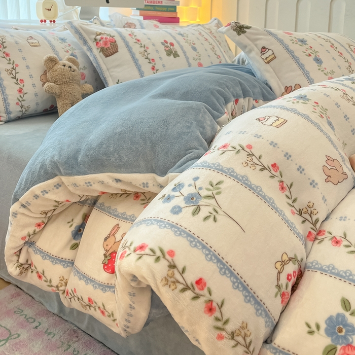 91家纺网 家纺一手货源 找家纺 眠博士 2025新款烂花牛奶绒印花牛奶绒加厚保暖简单款四件套 简单款-恋恋画语