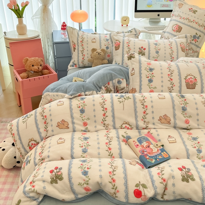 91家纺网 家纺一手货源 找家纺 眠博士 2025新款烂花牛奶绒印花牛奶绒加厚保暖简单款四件套 简单款-恋恋画语