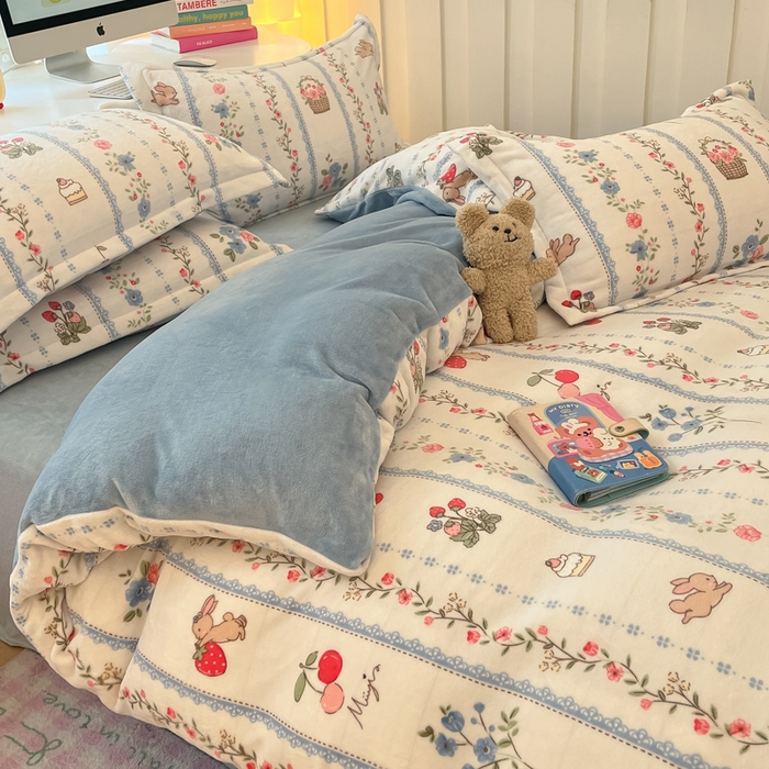 91家纺网 家纺一手货源 找家纺 眠博士 2025新款烂花牛奶绒印花牛奶绒加厚保暖简单款四件套 简单款-恋恋画语