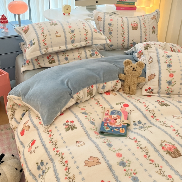 91家纺网 家纺一手货源 找家纺 眠博士 2025新款烂花牛奶绒印花牛奶绒加厚保暖简单款四件套 简单款-恋恋画语